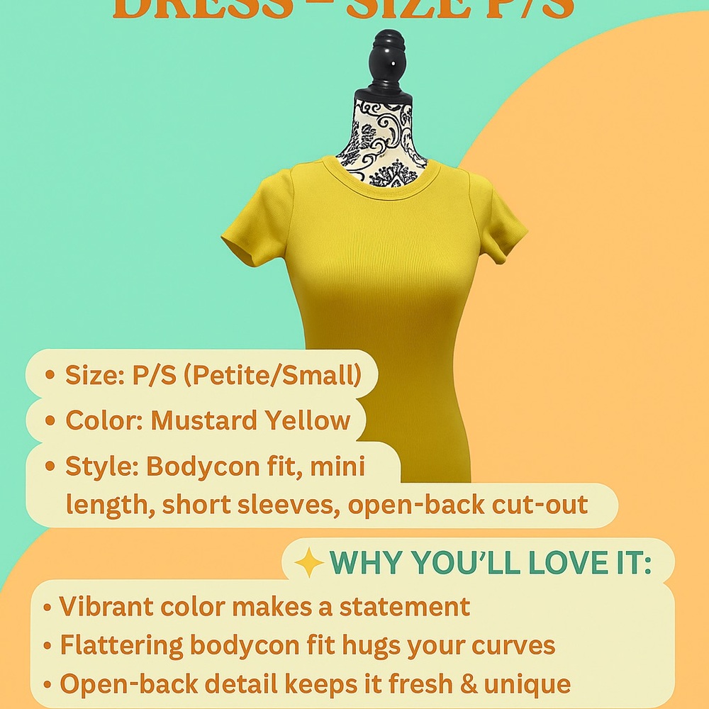💛 Garage Yellow Open-Back Ribbed Dress – Size P/S 💛